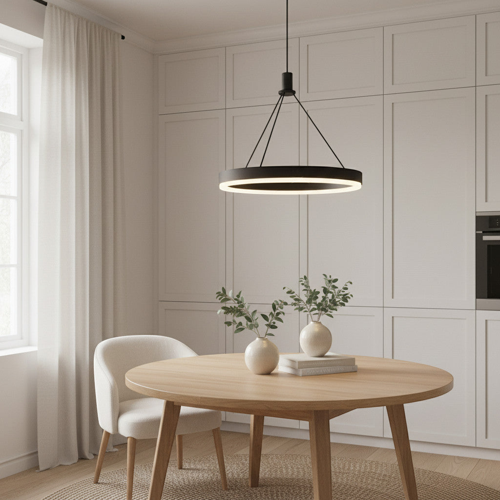 Rund LED pendellampe – sorte ringer