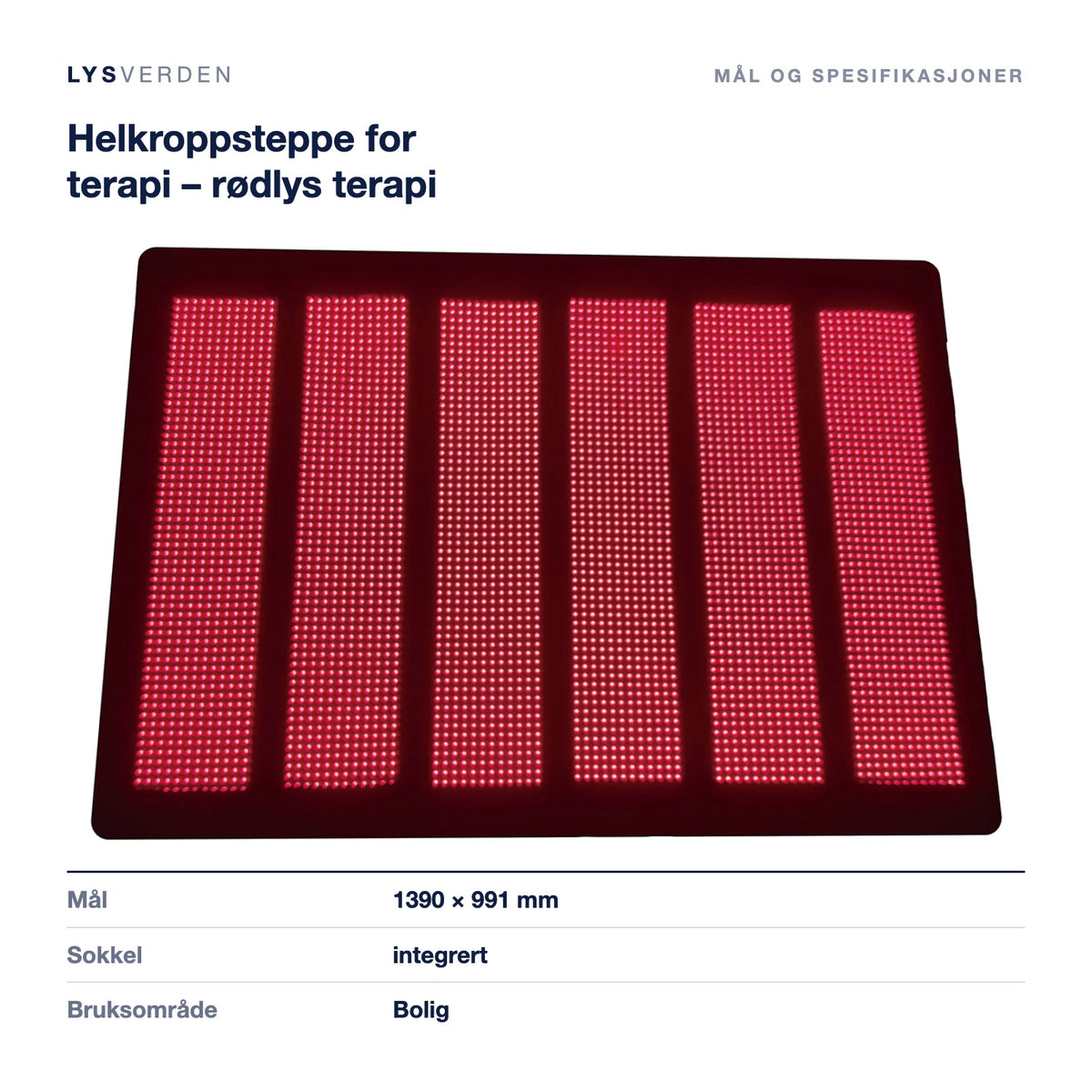 Mål og spesifikasjoner for Helkroppsteppe for terapi – rødlys terapi