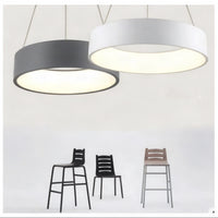 Rund LED pendellampe trommel i hvit og graa