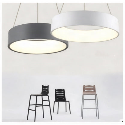 Rund LED pendellampe trommel i hvit og graa