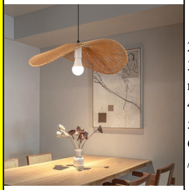 Bølget flat rottingpendel i naturfarge over spisebord