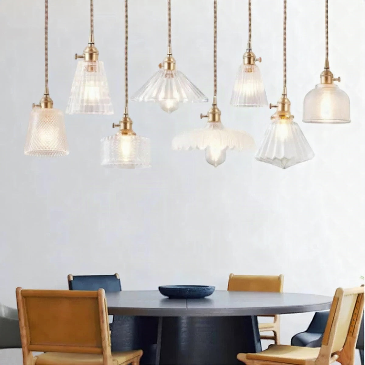 Riflet glasspendel amber kuppel i messing